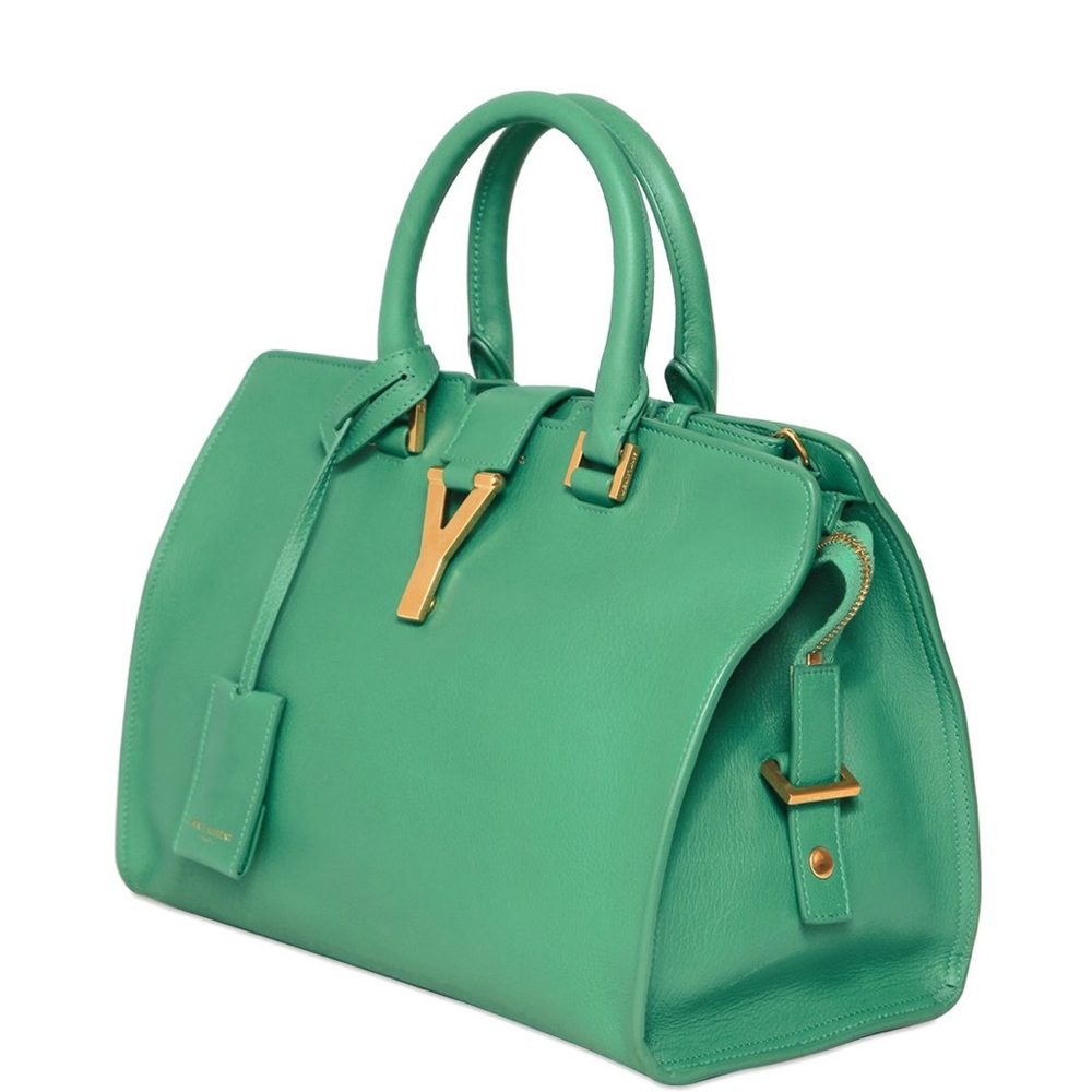 Saint Laurent Green Small Cabas Y Leather Bag